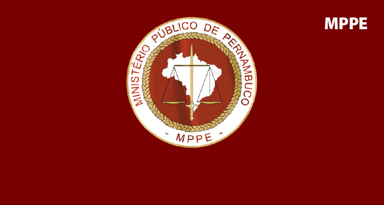 Brasão do MPPE sobre fundo vermelho