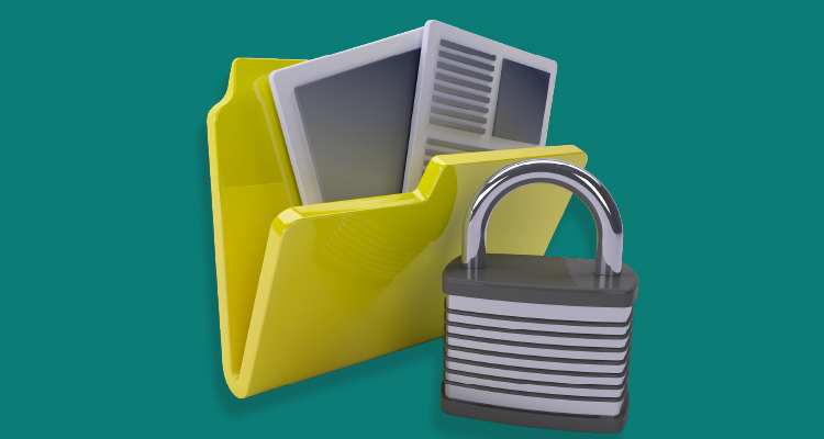 Ilustração de pasta com documentos fechada com cadeado